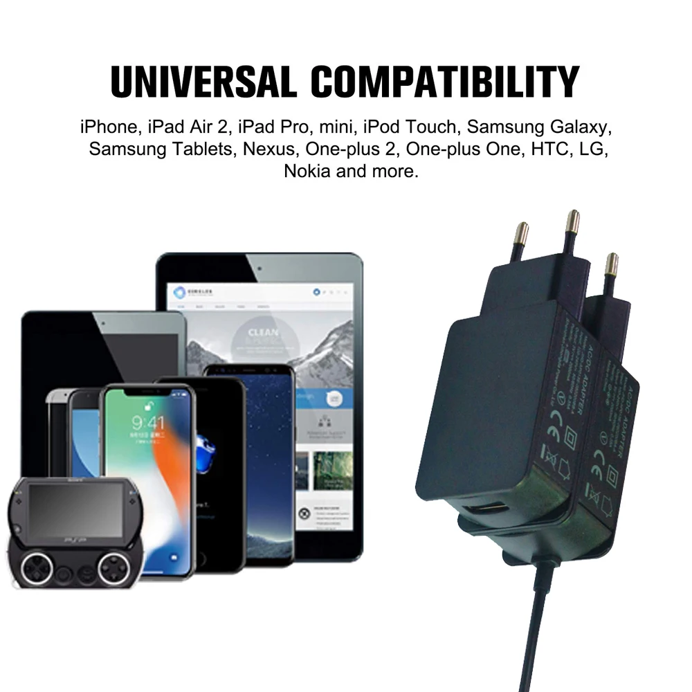 VIPATEY USB настенное зарядное устройство с европейской вилкой 5 В 2 А быстрое для