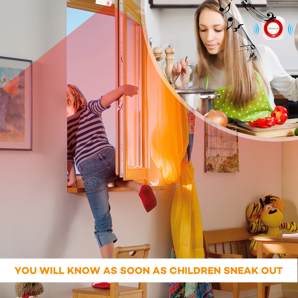 Беспроводная дверная сигнализация Koochuwah оконная сирена с наружным внутренним