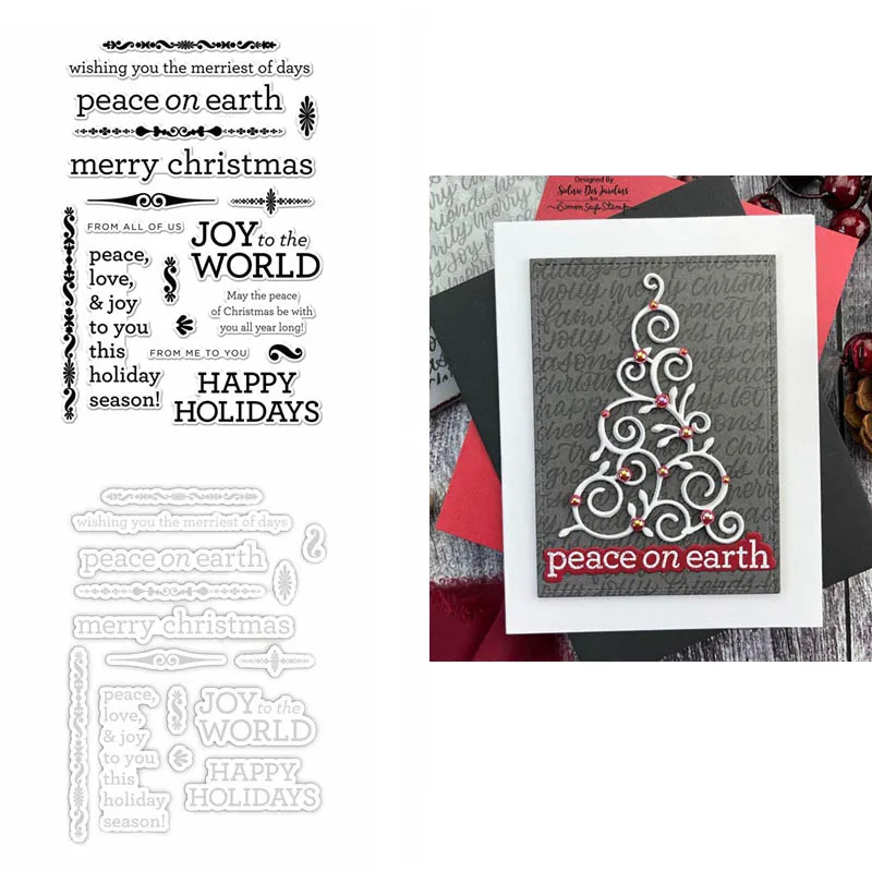 

2pcs/lot Onamental Christmas Stamps and Dies Phrases Sentiments Clear Stamps for DIY Scrapbooking Decorative Crafts Die Cuts