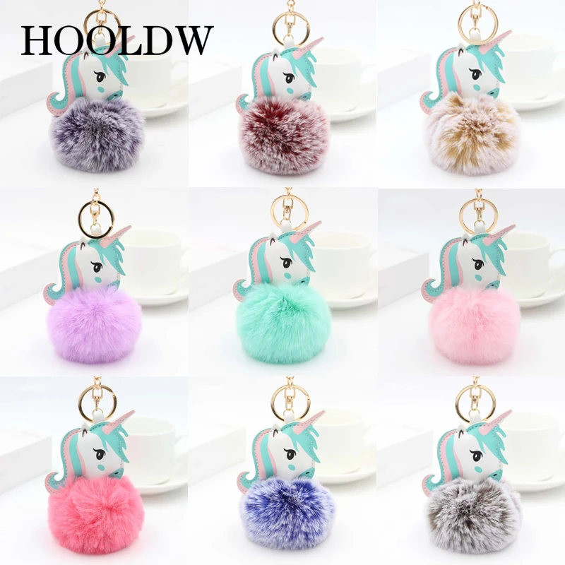 Высокое Качество Pom Единорог брелок для ключей мех кролика мяч лошадь porte clef