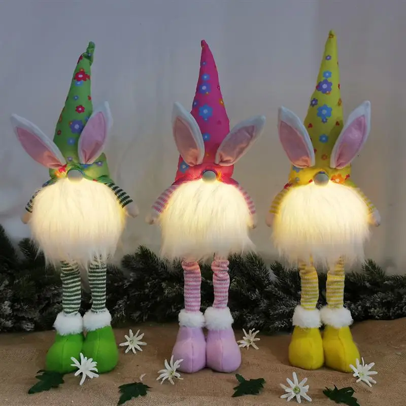 

2pcs Easter Rabbit Dolls Ornament Luminous Plush Adornments (Pink,No Battery)
