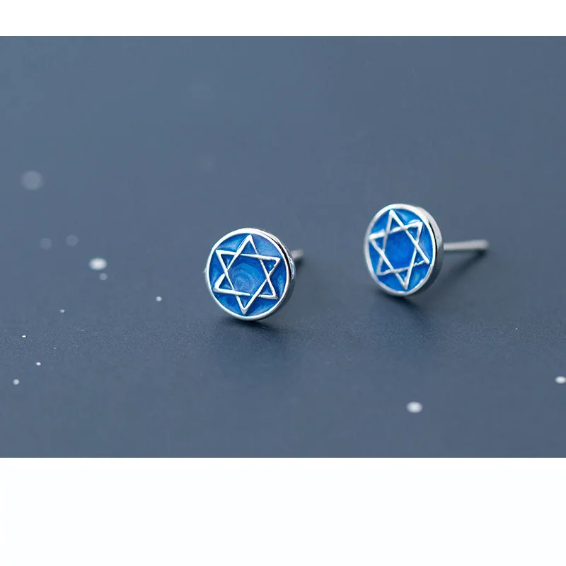 Женские серьги гвоздики с синими гексаграммами Trustdavis серебро 925 пробы модные