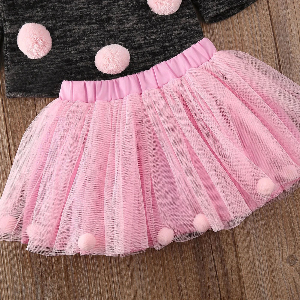 2020 Spring Autumn Toddler Baby Girls Clothes Sets 6M-4Y Infant Girl Knitted Balls Tops Sweaters +Tulle Skirt Outfits 2PCS | Мать и