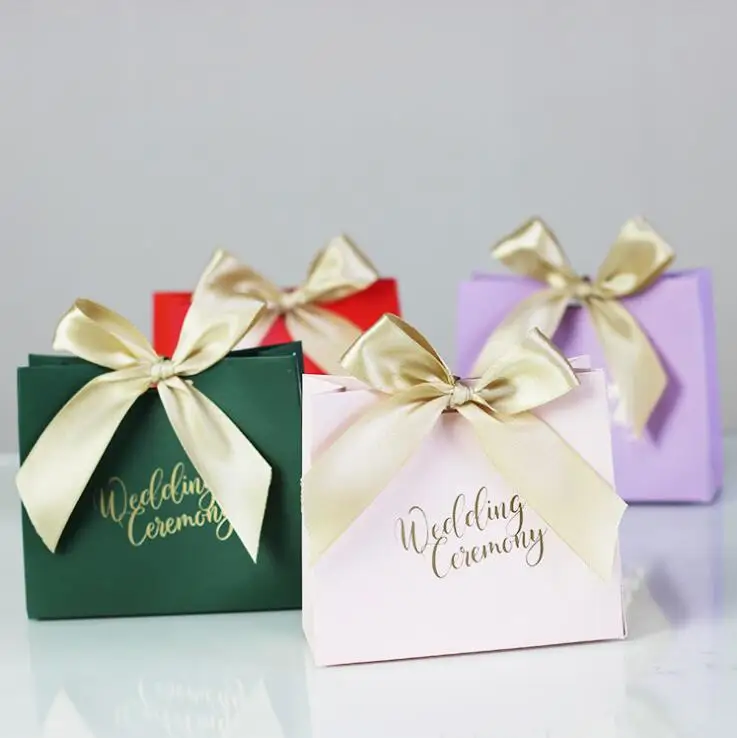 

50 pcs Ribbon Thank You Printed Candy Bag Box for Favor Gift Favours Gift Boxes paper bags for gifts