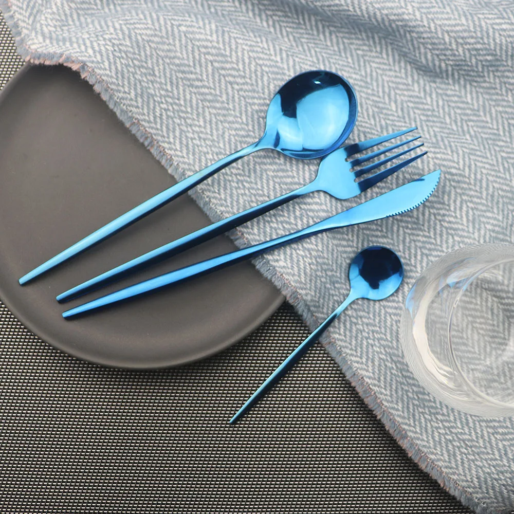 4Pcs/set 18/10 Stainless Steel Cute Hot Golden Dinnerware Set Kitchen Tableware Knife Fork Spoon Cutlery Silverware Sets | Дом и сад