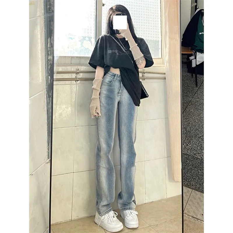 

GUUZYUVIZ Tie-dye Gradient Jeans Woman High Waist Loose Casual Denim Straight Full Length Pants Mom Vaqueros Mujer