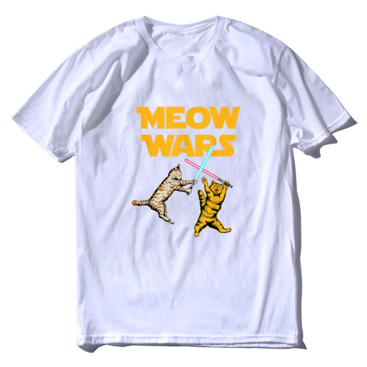 

Meow Wars - Funny Cat Lover Gift Vintage Summe Men's Novelty T-Shirt Unisex Humor Funny Women Soft Top Tee