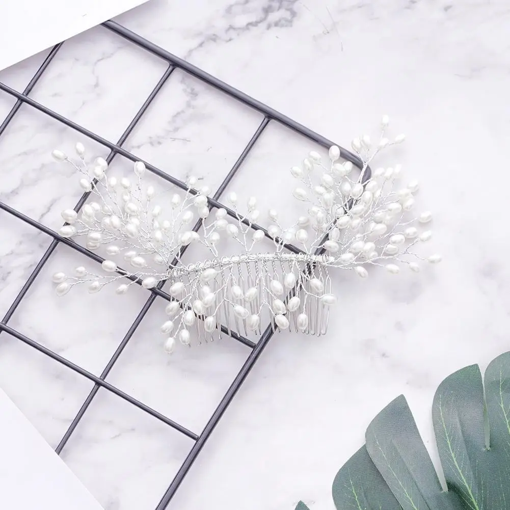 

Handmade Bridal Hair Comb Wedding Pearl Hair Accessories Tiara Starry Accessories Romantic Comb Hair Bridal Wedding W7s5