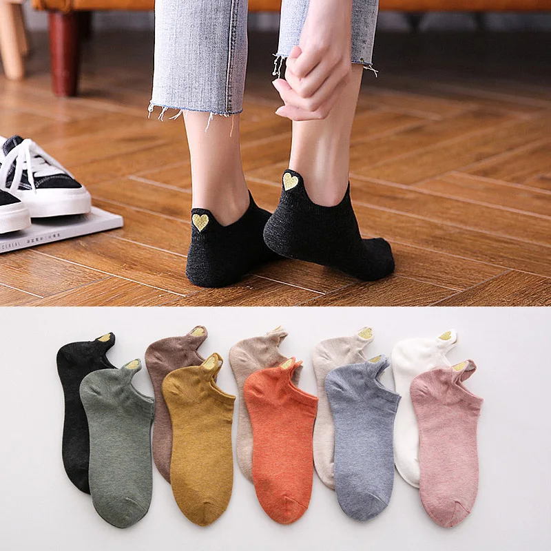

ashion Socks Woman 2021 New Spring 4 Pairs Ankle Girls Cotton Color Novelty Women Fashion Cute Heart Casual Funny Sock Autumn