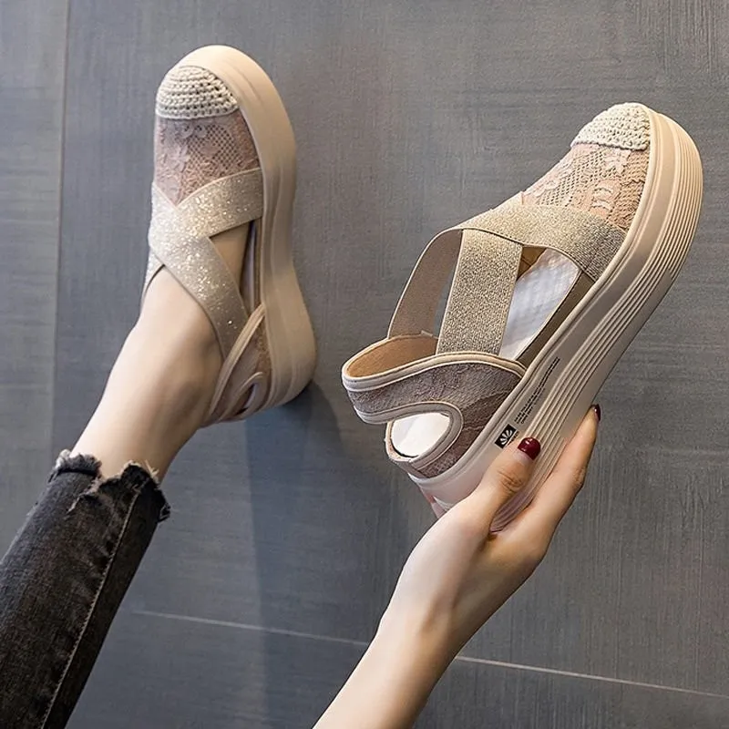 

2021 New Ladies Sandals Sexy Lace Platform Sandals Comfortable Hollow Casual Shoes Ladies Summer Light Slip-on Fisherman Shoes