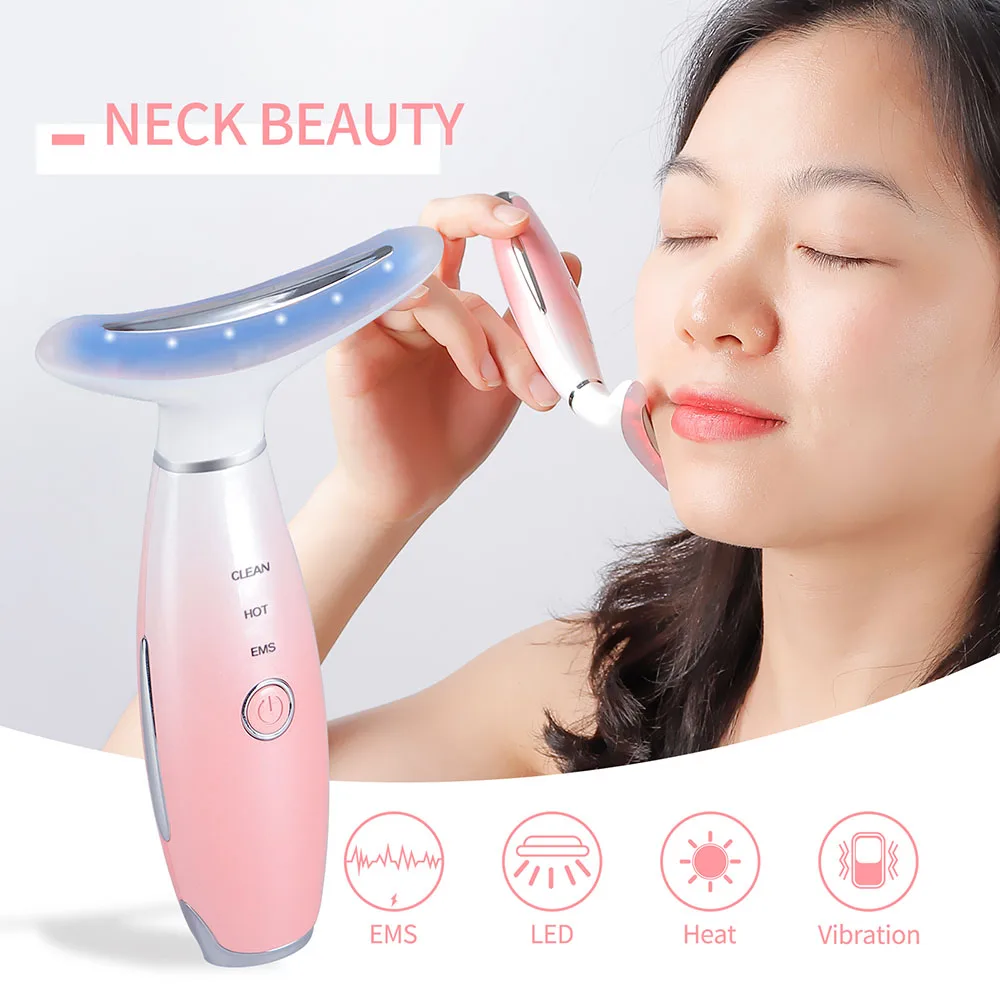 

3 Colors LED Facial Neck Massager PhotonTherapy Heating Wrinkle Removal Reduce Double Chin Skin Lifting Prevention Sagging