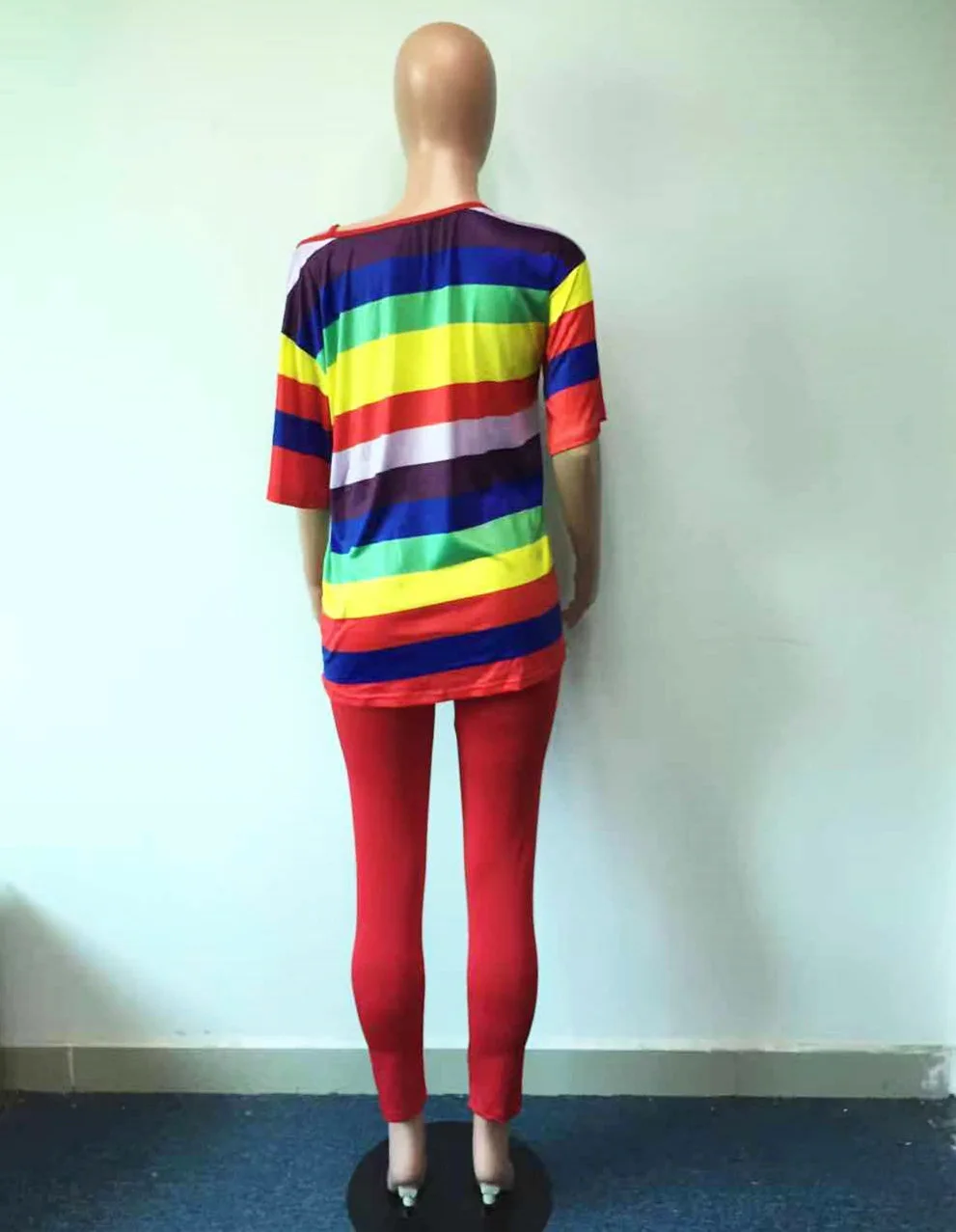 

New sport Striped Women 2 Piece Set 2020 Casual Colorful Young Short Sleeve Top Elastic Waist Long Pants Slim Tracksuit T-Shirt