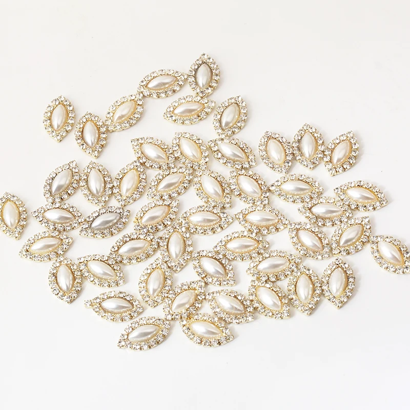 

5X10/7X15mm Horse Eye Sew On Pearl Rhinestone Flat back ABS Pearl With Gold Claw Glass Crystal Rhinestone For Dress Decoration