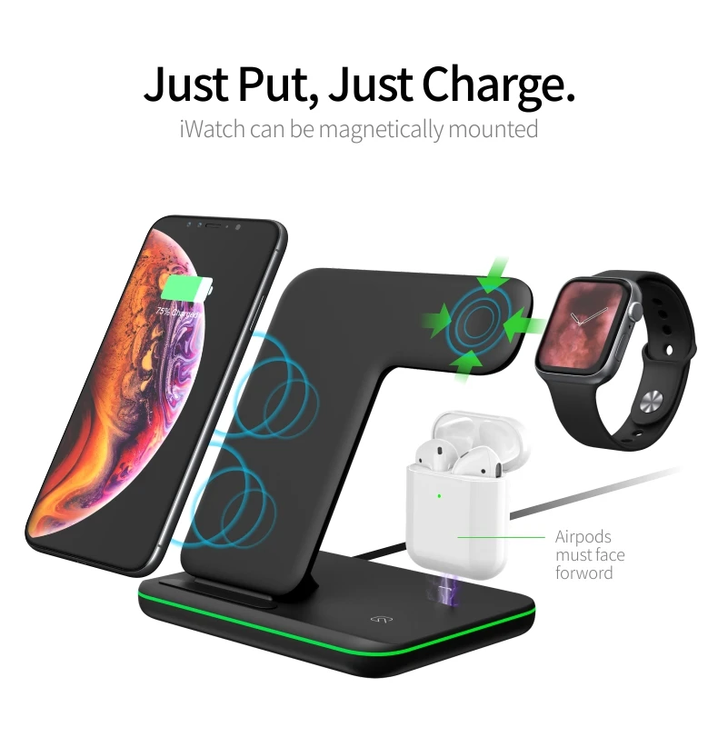 Беспроводное зарядное устройство 3 в 1 Qi 15 Вт подставка для Iphone 12 11 X XS iWatch 2 4 зарядная док станция TWS
