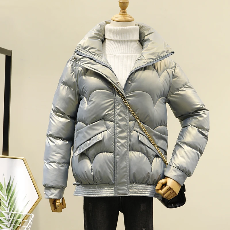 

Women Parkas Winter Down Cotton Jacket Fashion Solid Padded Coat Loose Thick Warm Stand-Up Collar Zipper Outerwear Tide G1455