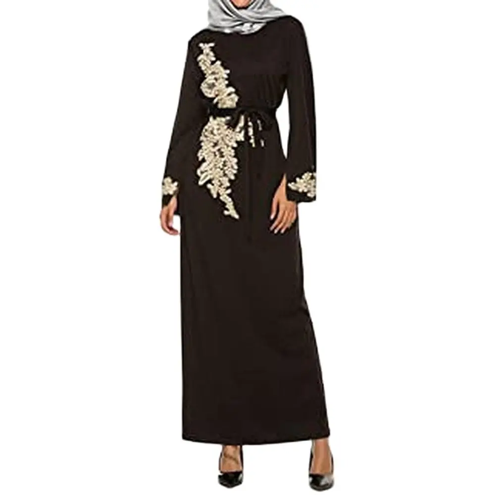 

Spring Summer Autumn Women Muslim Dress Middle East Arabian Robe Islamic Abaya Long Sleeve Rhinestones Prom Dresses