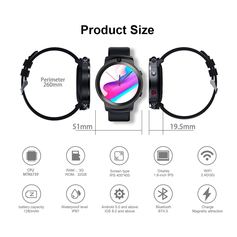 

Smart Watch 2020 Android 1.6Inch Dual Camera 360 Degree Rotation WIFI GPS 3+32GB Heart Rate Monitor Sim 4G Mobile Watch Phone