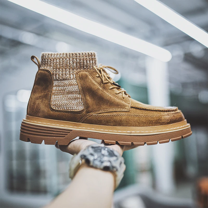 

Men's Martin Shoes Luxury Genuine Leather Splicing High-Top Shoes Classic Socks Mouth Slip-On Shoes Fashion Men Oxford Shoes