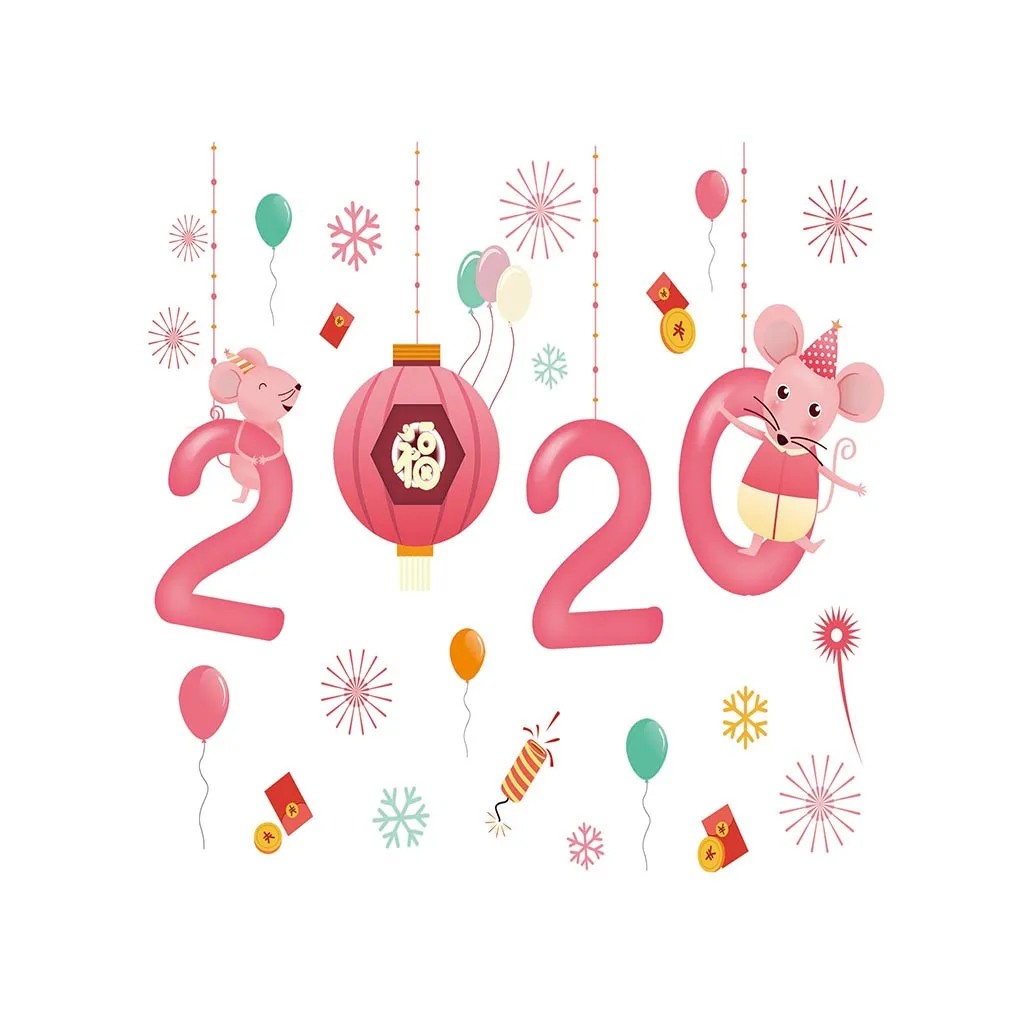 Новый год 2020 мультяшная мышь Рождественская наклейка на окно стены для украшения