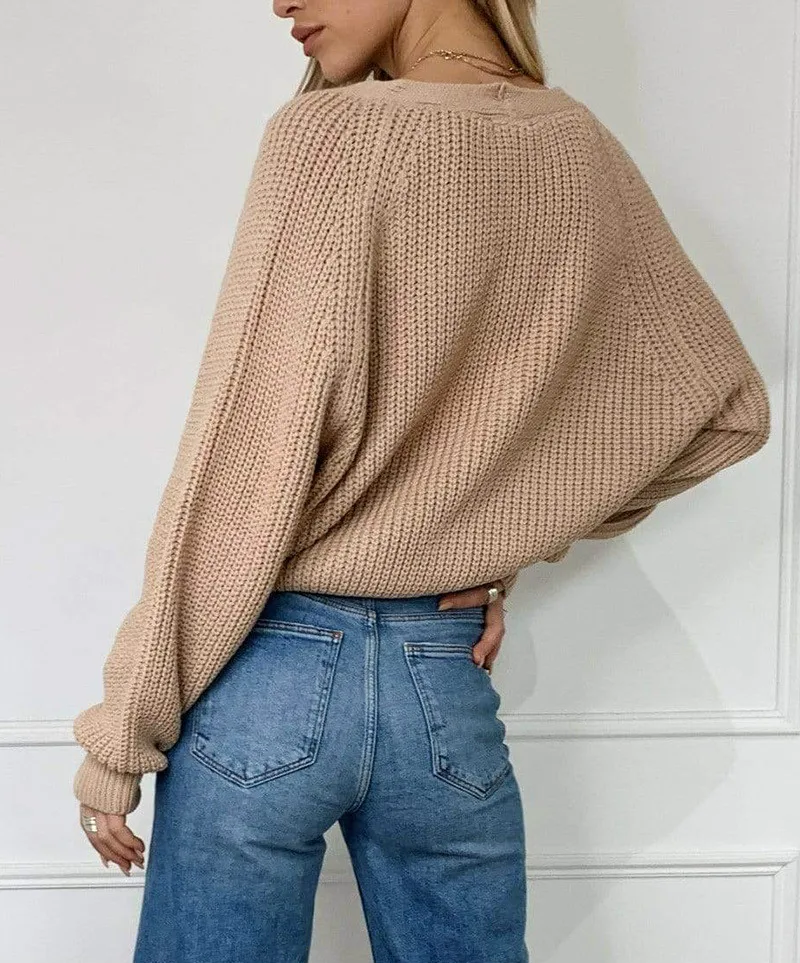

Women Knitted Cardigan Sweaters 2020 New Knit Loose Casual Solid Color V-neck Lantern Sleeve bat Sleeves Button Tops Black White