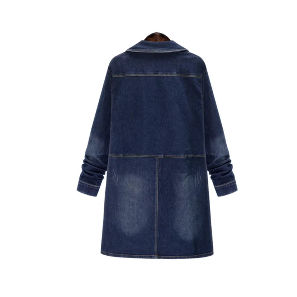 Женская джинсовая куртка Повседневная с длинным рукавом модная большого размера