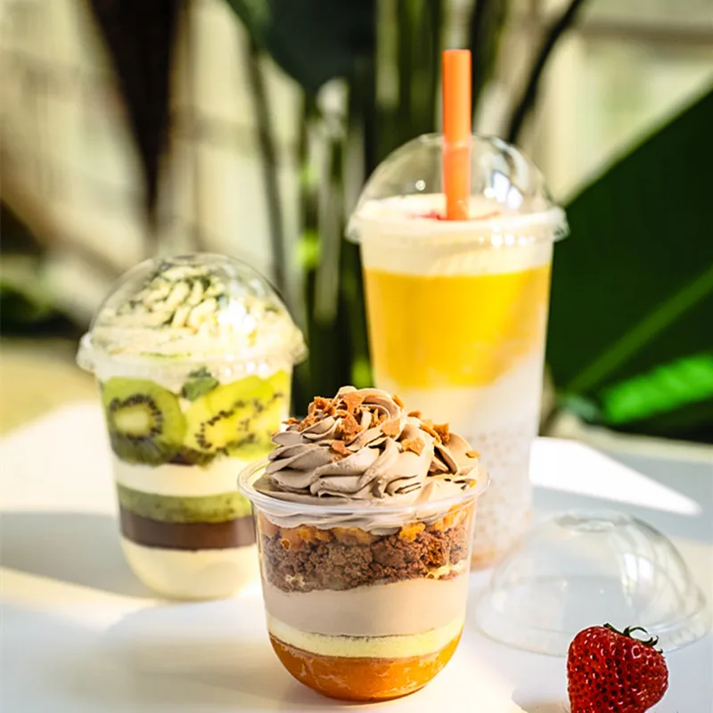 

50pcs High quality U shape transparent disposable plastic cups cake cup bubble tea cup birthday party wedding yogurt dessert cup