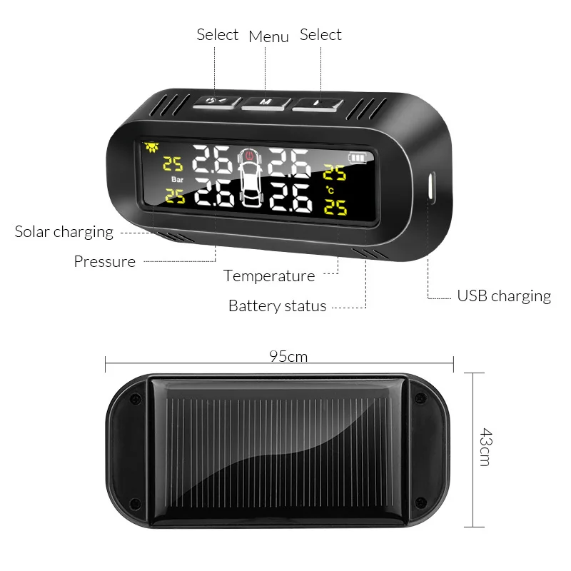 acceo k04 tire pressure monitoring system solar power tpms auto temperature security alarm monitor 4 wheels tire pressure sensor free global shipping