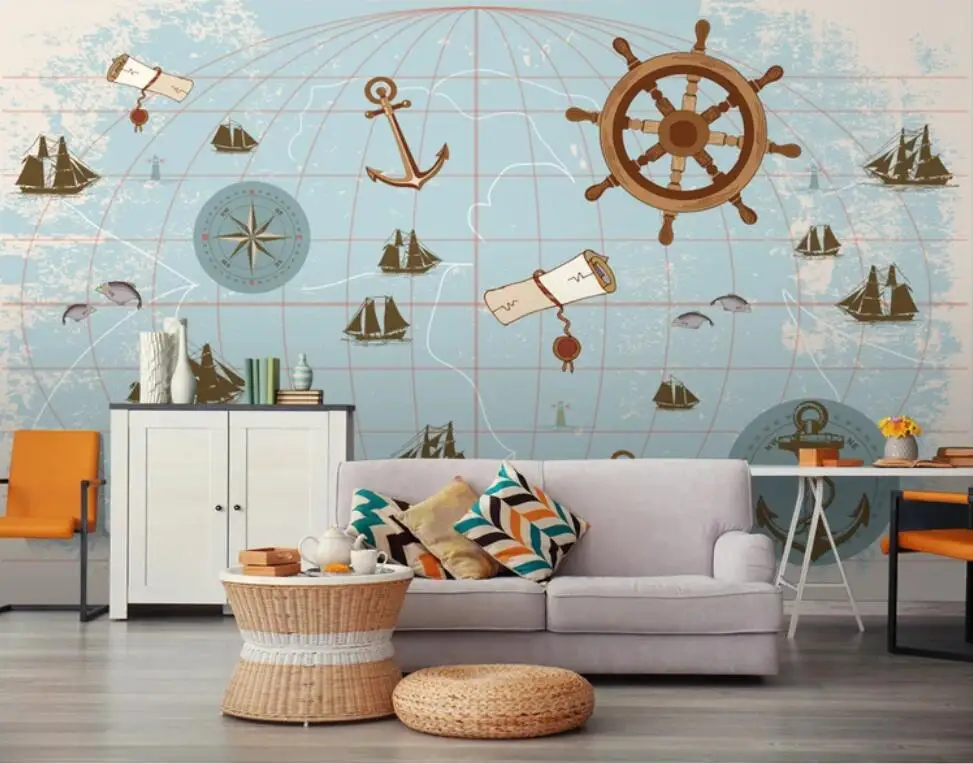 Milofi custom 3D wallpaper murals simple hand-painted nautical map children's room background wall decoration mural | Обустройство