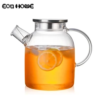 1l1 5l transparent glass teapot heat resistant flower kettle water jug with bamboostainless steel cover clear juice container