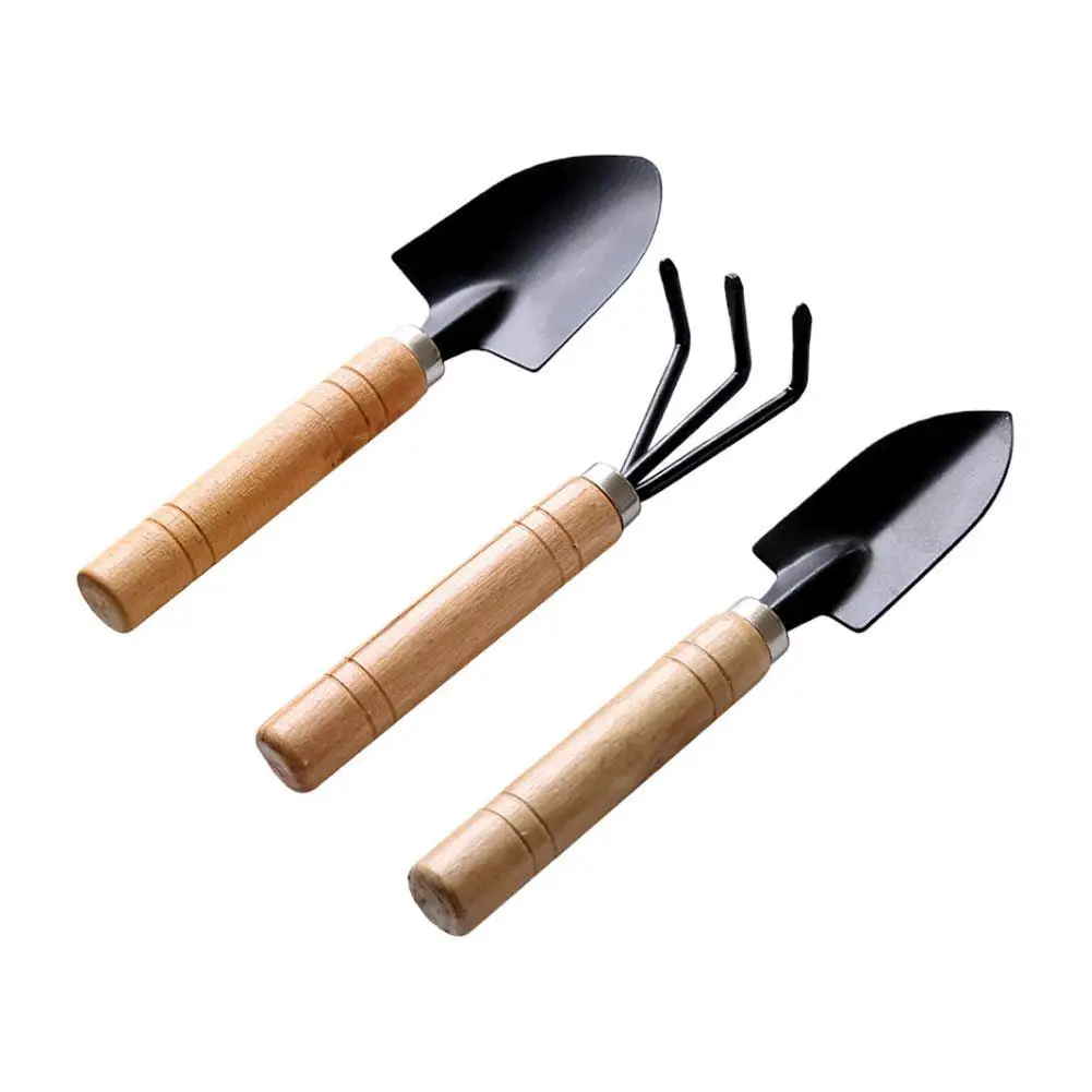 

3pcs/set Mini Garden Shovel With Wooden Handle Rake Spade Erramientas Bonsai Tools Set Home Gardening Flowers Plant Potted Tool