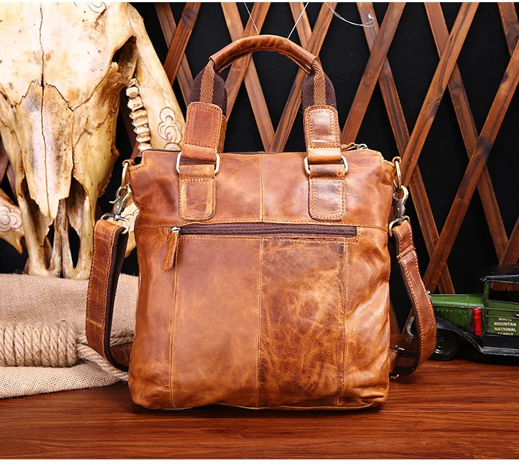 Винтажная кожаная мужская сумка Crazy Horse вертикальная сумка-мессенджер через