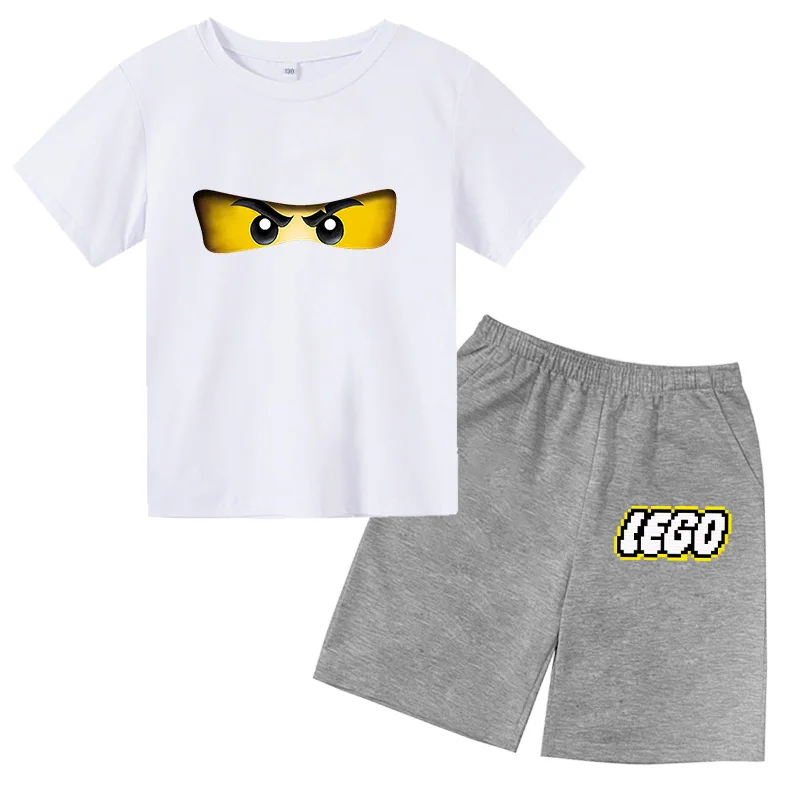 

4 to14Year Summer Children Lego- Ninjago Clothing Sets funny game printed casual t-shirt and shorts Boys girls Anime sets