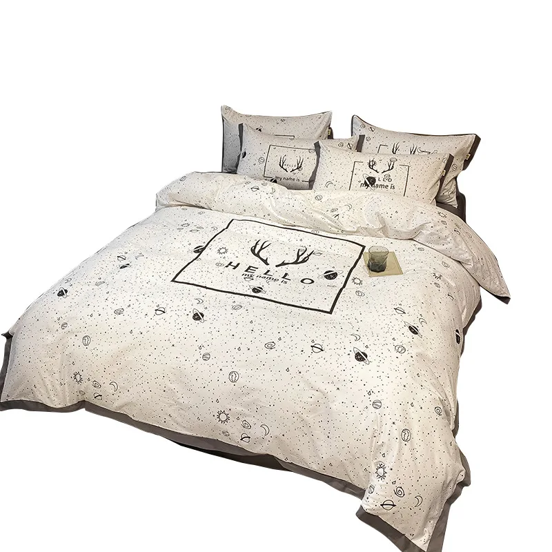 

2021 Fashion Ins Style Bedding Set 100% Cotton Black and White Bedding Set Luxury Bedroom Bed Cover Set