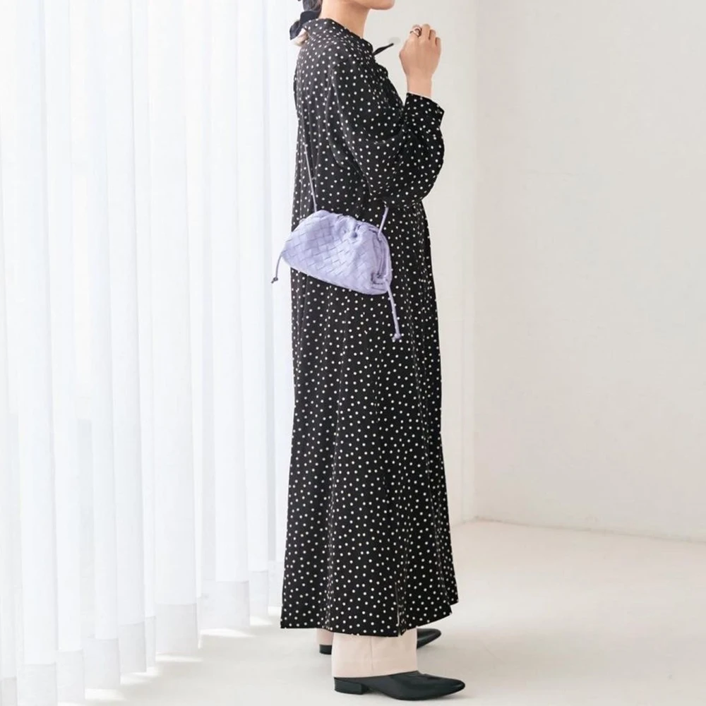 

Polka Dot Long Dress Korean Japanese Style Chic Long Sleeve Single-breasted A-Line Dresses 2021 Spring Summer Turn-Down Collar
