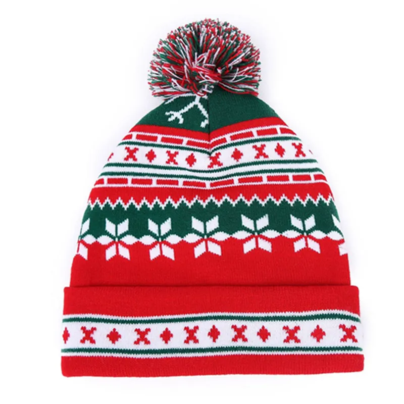

Women Men Xmas Knitted Hats Caps Winter Thick Warm Snowflake Merry Christmas Party Beanies for Women