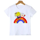 Футболка с мультяшным принтом Rainbow Brite, детская одежда для девочек, забавная летняя модная футболка, милая детская одежда