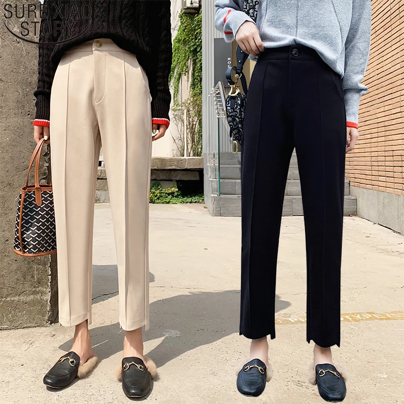 

Casual Black Apricot Suit Pants 2022 Autumn and Winter New Elegant Harem Pants Women Casual Woolen Thicken Trousers 17563