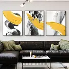 Абстрактный плакат Золотой, оранжевый, желтый, серый настенный принт, современный стиль, холст, Черный всплеск, чернильная живопись, Скандинавское декоративное изображение для дома