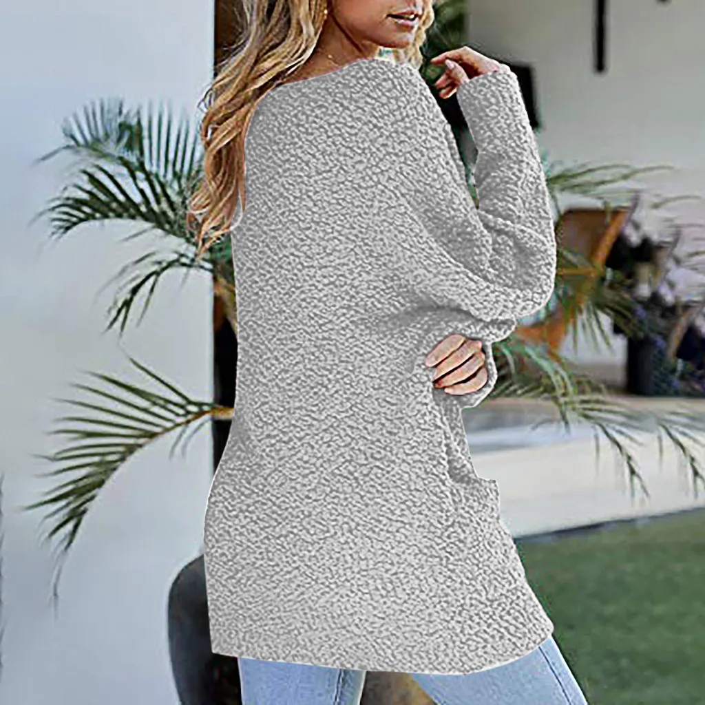 2019 горячая Распродажа Женский Повседневный пушистый длинный рукав круглый вырез