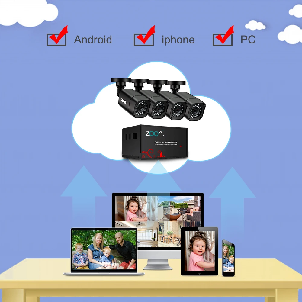 Zoohi AHD CCTV камера система 1080P безопасности DVR комплект Водонепроницаемая наружная