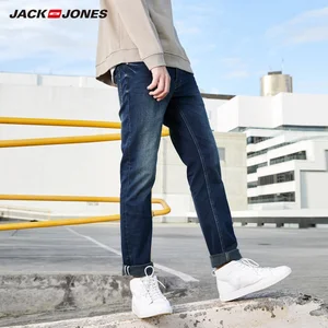 Мужские хлопковые повседневные джинсовые брюки JackJones, тонкие эластичные джинсы, базовые 219332599