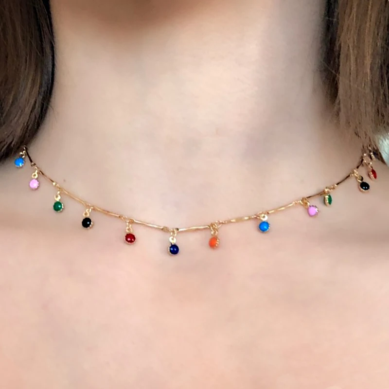 

Fashion vintage gold stone bohemian beads red blue stone ladies collar pendant necklace handmade jewelry gift