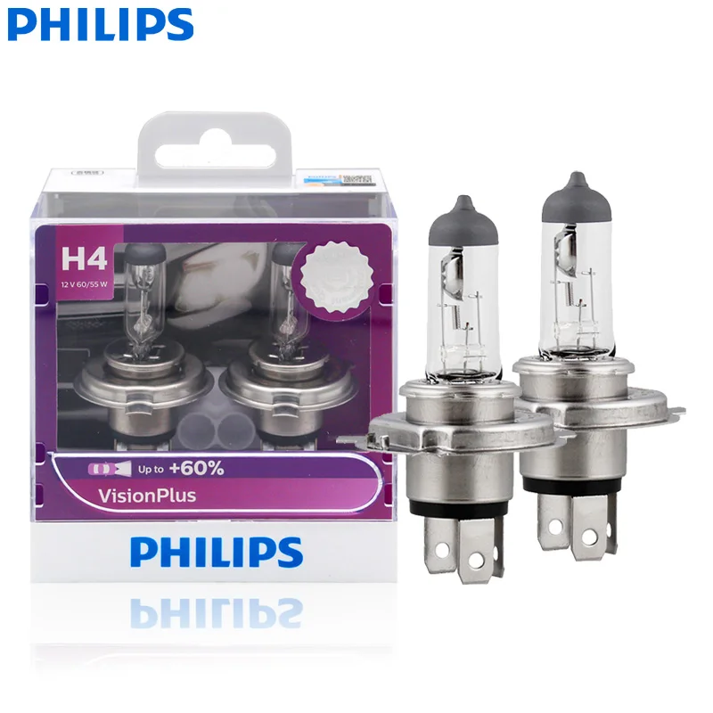 

Philips H4 9003 12V 60/55W P43t VisionPlus Halogen Car Headlight VP +60% Bright Auto Lamps Original High Low Beam 12342VPS2, 2X