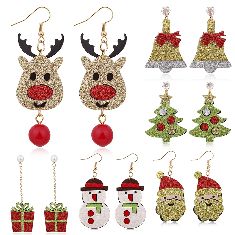 Горячая Распродажа рождественские Висячие серьги Санта Клаус елка снежинка