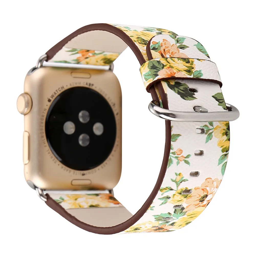 

Genuine Leather Watchband for Apple Watch 5 4 40mm 44mm 38mm 42mm Flower Printed Strap Band for iwatch 1 2 3 4 5 Bracelet Belt