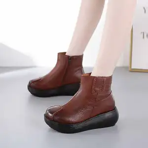 2019 Casual Platform Zipper Ankle Winter Shoes Women Boots High Quality Height Increasing Ladies Vintage Shoes Fashion Boots