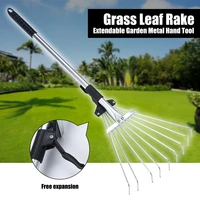 1pc metal garden leaf telescopic rake garden grass leaf rake extendable garden metal hand tool black cleaning tool dropshipping