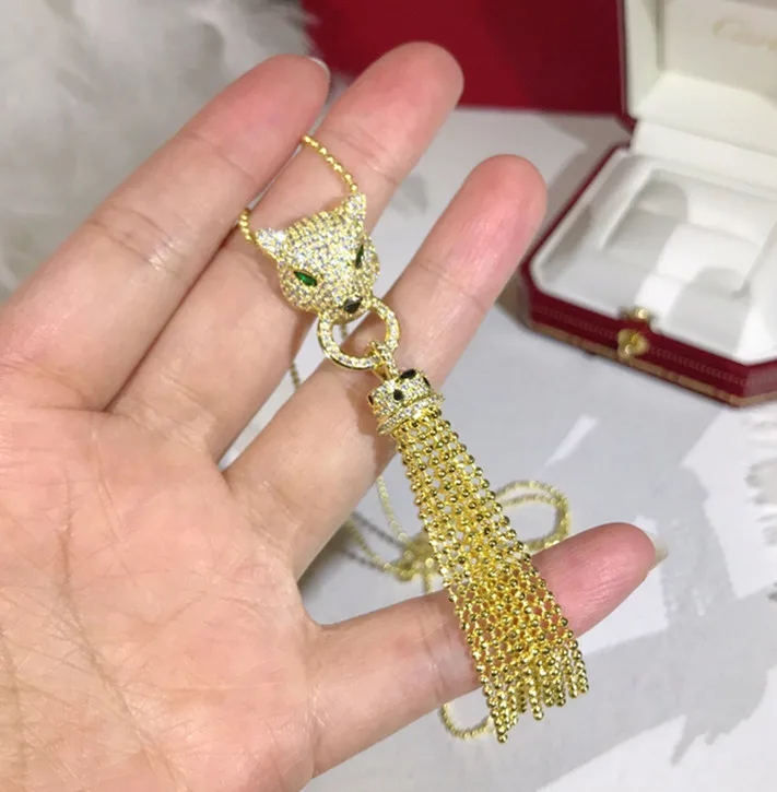 Модные pahthere ювелирные изделия cz камни пантера ожерелье с кисточками подвеска