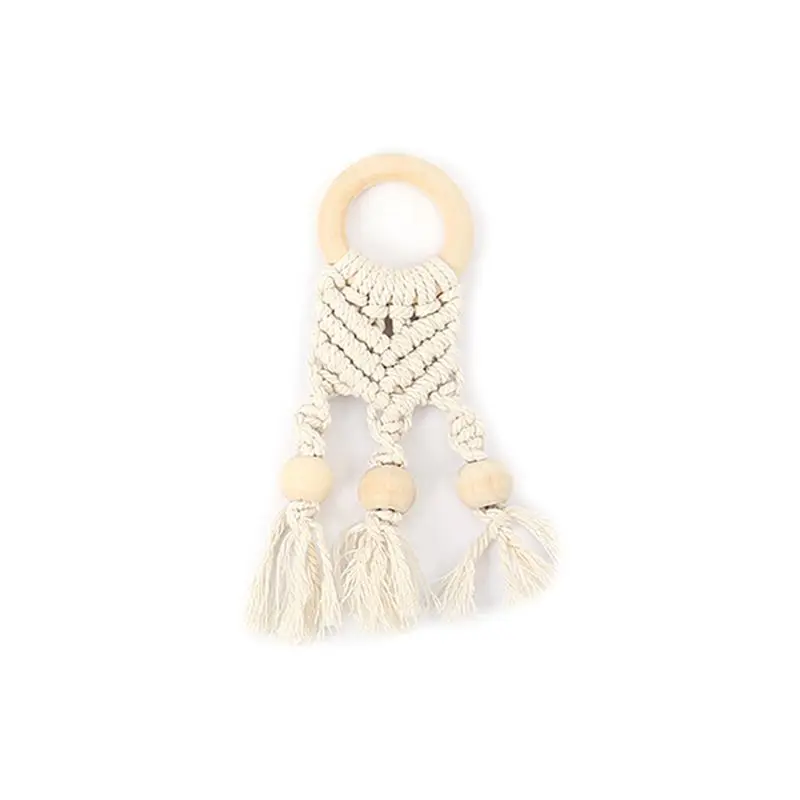 

Baby Boho Teething Ring Wooden Teether Crochet Cotton Sensory Toy Pendant Decor Dropship