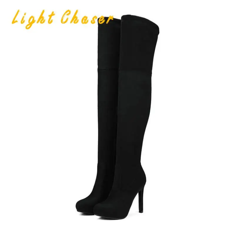 Suede Women's Boots High-heeled Boots Over-the-knee Boots Large Size 43 High-heeled Boots Fall/winter Over-the-knee Elastic Boot